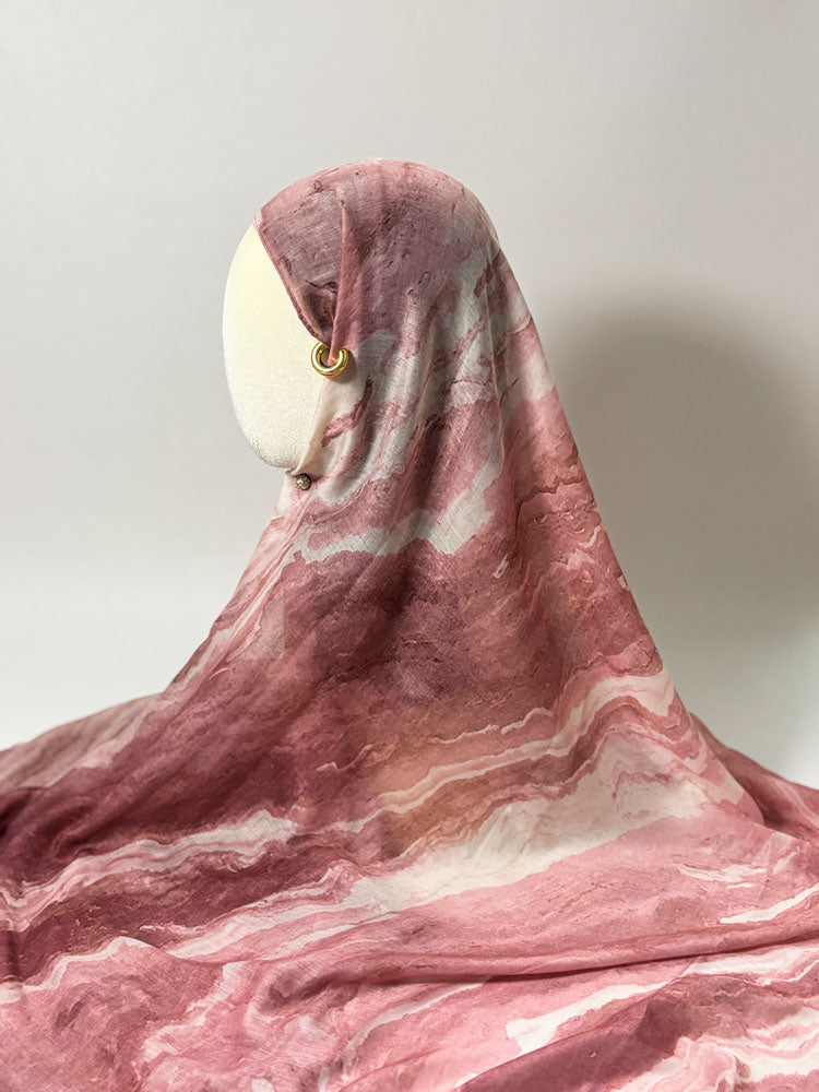 Abstract Marble Stream Hijab - Dusty Rose and Mauve Modest Scarf for Women-LNR260008