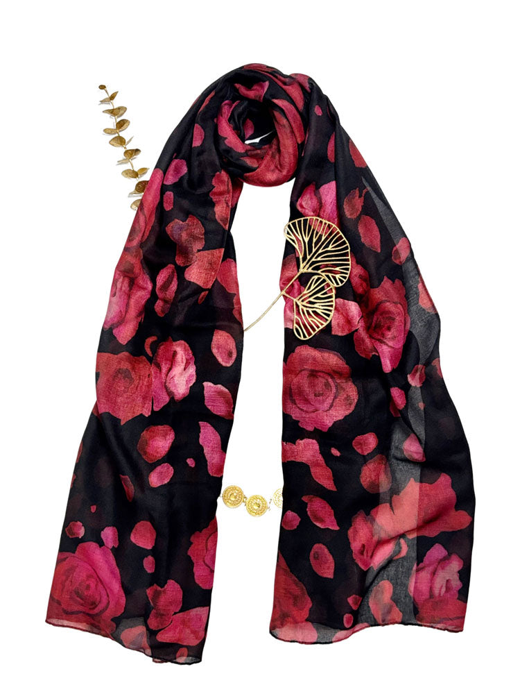 Romantic Classic Rose Hijab - Black and Red Modest Scarf for Women-LNR260003