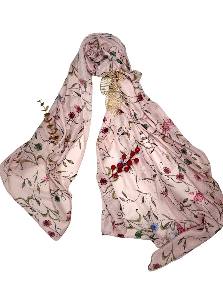 Vintage Botanical Floral Hijab - Dusty Pink Modest Scarf for Women-LNR260002