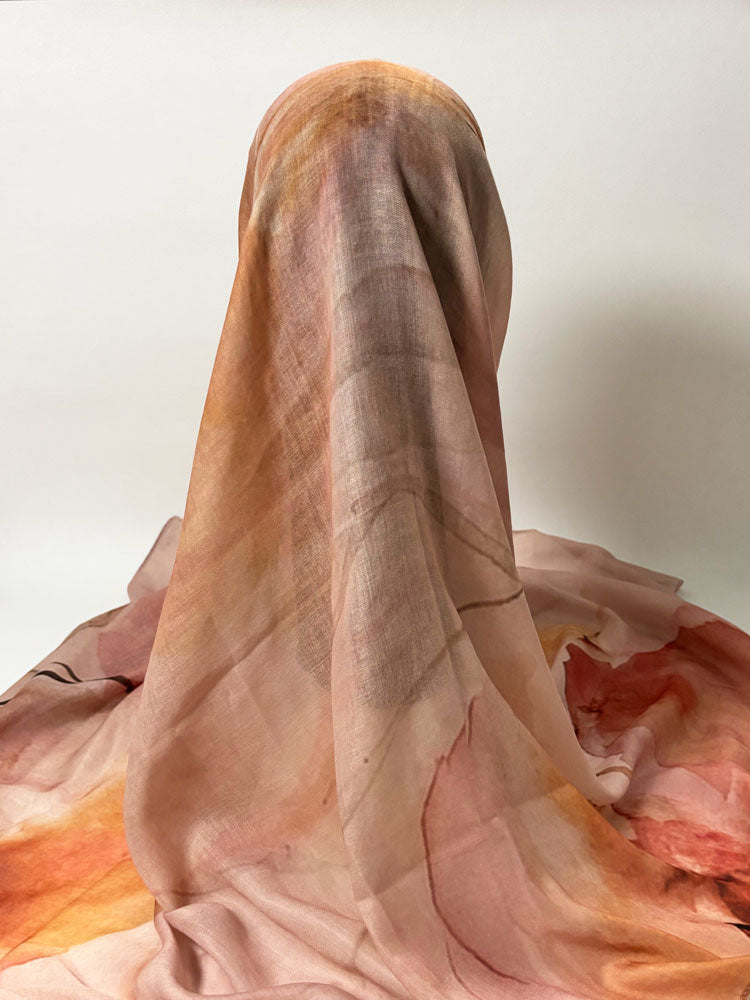 Watercolor Floral Blossom Hijab - Nude Pink and Amber Modest Scarf for Women-LNR260007