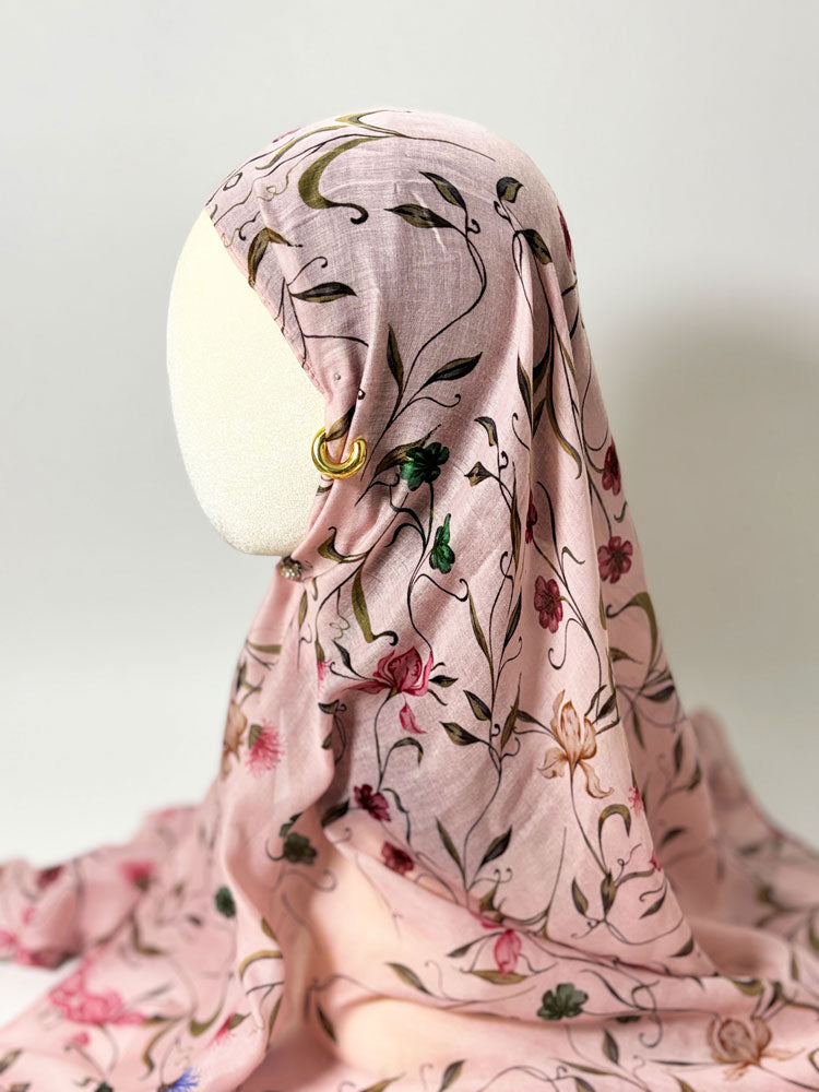Vintage Botanical Floral Hijab - Dusty Pink Modest Scarf for Women-LNR260002