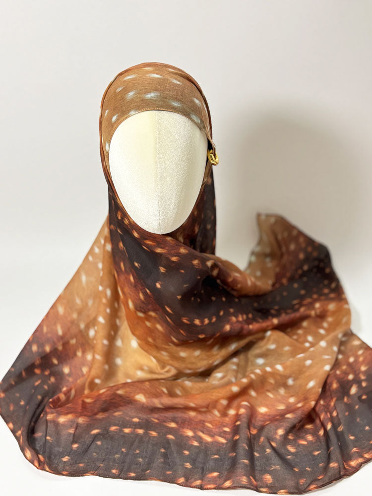 Exotic Deer Spotted Hijab - Brown and Caramel Modest Scarf for Women-LNR260005