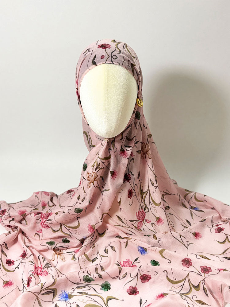 Vintage Botanical Floral Hijab - Dusty Pink Modest Scarf for Women-LNR260002