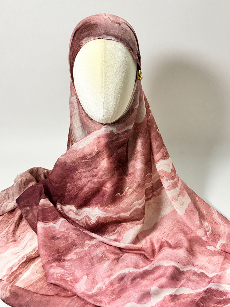 Abstract Marble Stream Hijab - Dusty Rose and Mauve Modest Scarf for Women-LNR260008
