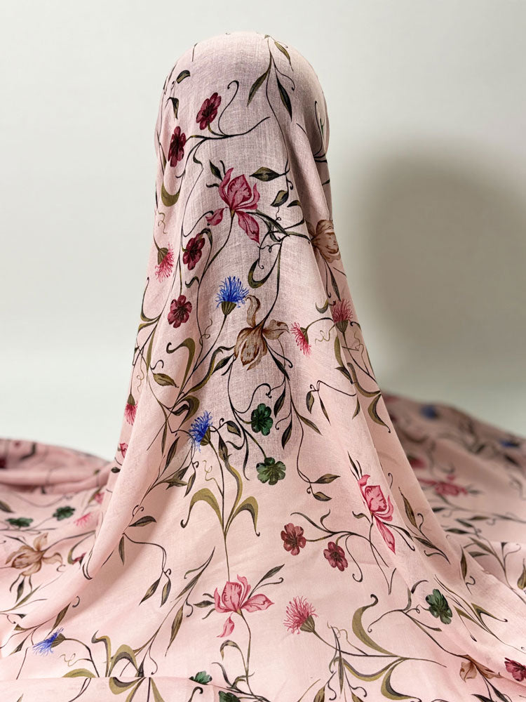Vintage Botanical Floral Hijab - Dusty Pink Modest Scarf for Women-LNR260002