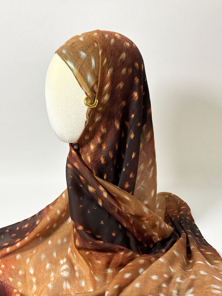Exotic Deer Spotted Hijab - Brown and Caramel Modest Scarf for Women-LNR260005