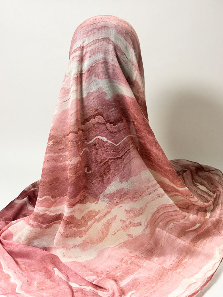 Abstract Marble Stream Hijab - Dusty Rose and Mauve Modest Scarf for Women-LNR260008