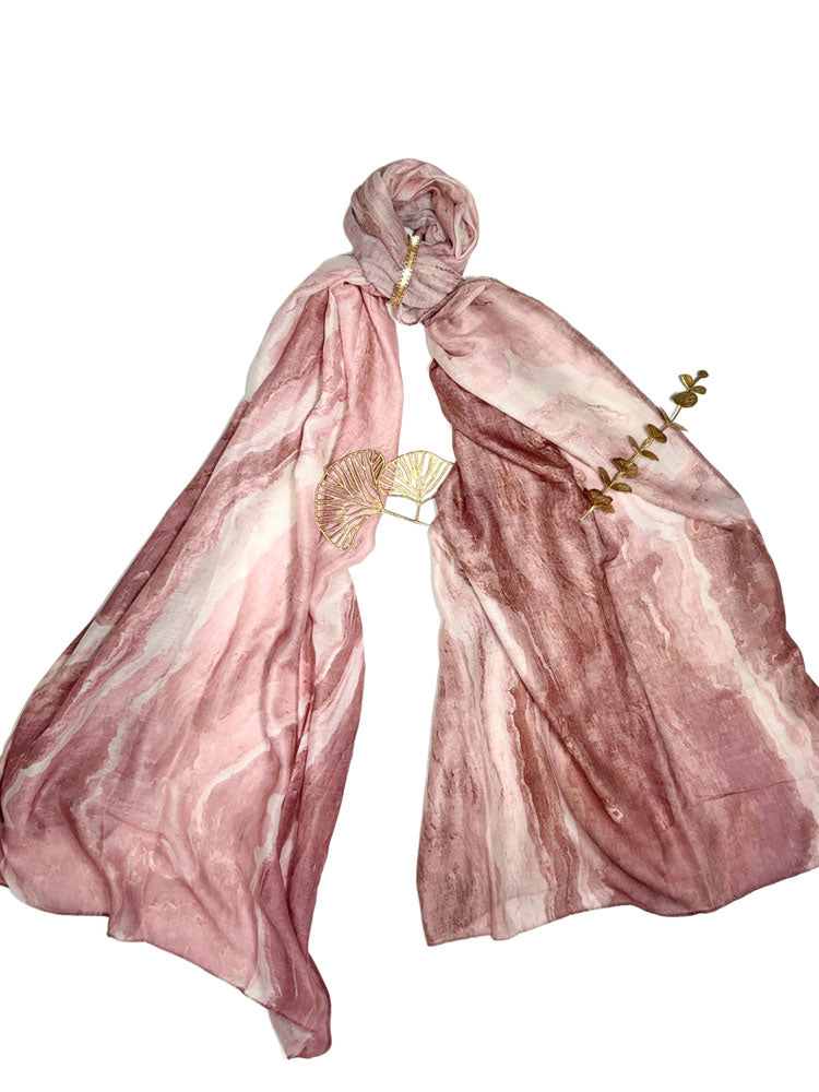 Abstract Marble Stream Hijab - Dusty Rose and Mauve Modest Scarf for Women-LNR260008