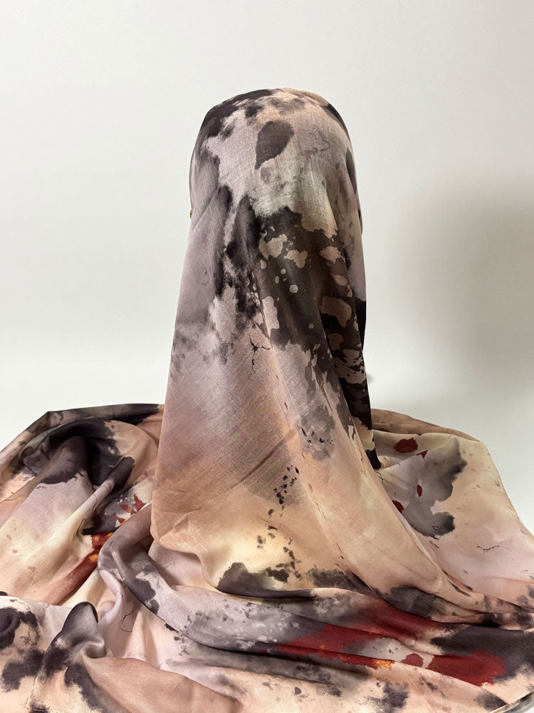 Abstract Ink Splash Hijab - Beige and Rust Modest Scarf for Women-LNR260004